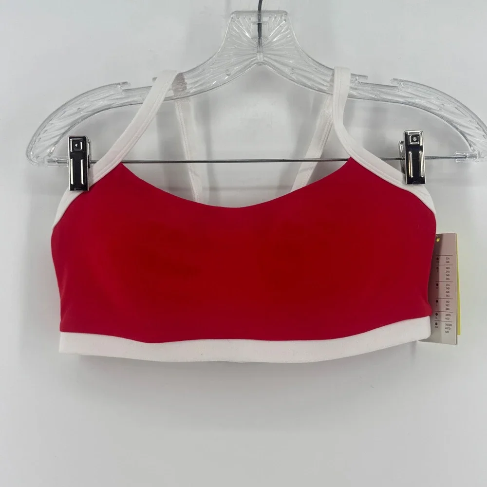 All in Motion Womens EDS Piped Bra Red White Crisscross Keyhole Medium NEW